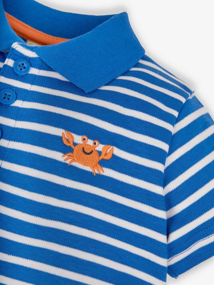 JoJo Maman Bébé Blue Stripe Crab Polo Shirt - Image 3 of 3