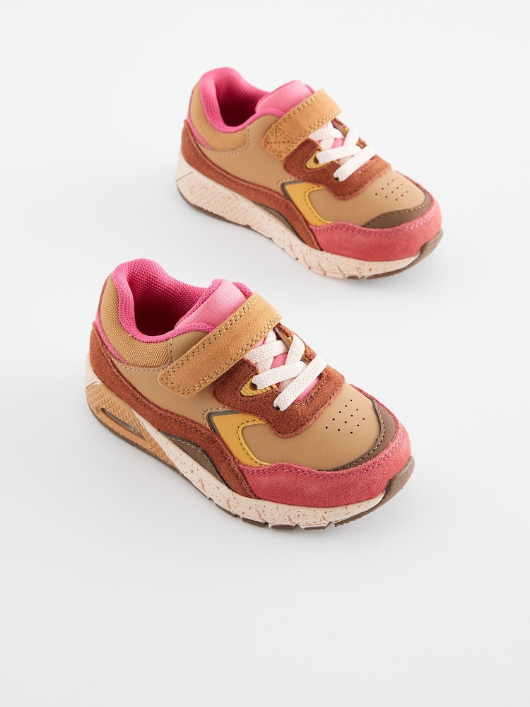 Pink & Brown Elastic Lace Chunky Trainers - Image 1 of 5