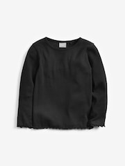 Black T-Shirt Cotton Rich Long Sleeve Rib T-Shirt (3mths-7yrs) - Image 1 of 3