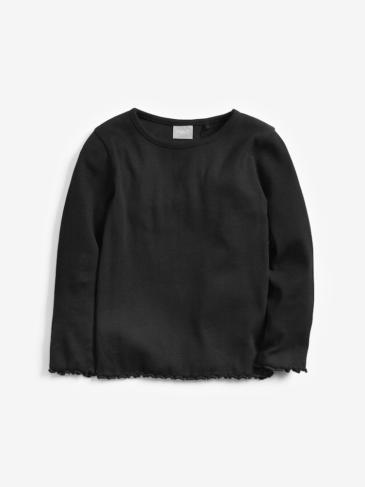 Black T-Shirt Cotton Rich Long Sleeve Rib T-Shirt (3mths-7yrs) - Image 1 of 3