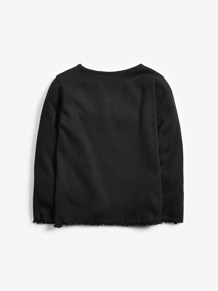 Black T-Shirt Cotton Rich Long Sleeve Rib T-Shirt (3mths-7yrs) - Image 2 of 3