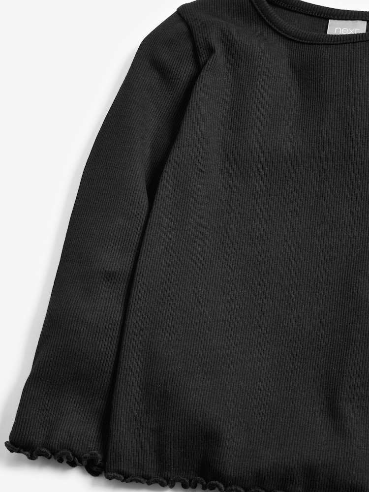 Black T-Shirt Cotton Rich Long Sleeve Rib T-Shirt (3mths-7yrs) - Image 3 of 3