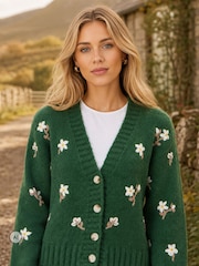 Verde - Yumi Hand Embroidered Chunky Knitted Cardigan - Imagen 3 de 4