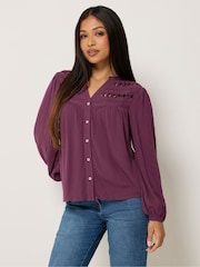 M&Co Petite Crochet Insert Long Sleeve Blouse - Bild 1 von 5
