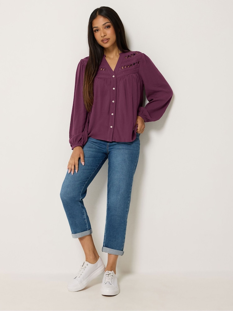 M&Co Petite Crochet Insert Long Sleeve Blouse - Bild 2 von 5