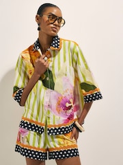 River Island Green Del Maar Short Sleeve Stripe Floral Shirt - Image 1 of 4