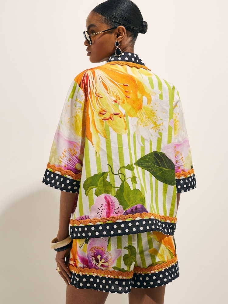 River Island Green Del Maar Short Sleeve Stripe Floral Shirt - Image 2 of 4