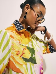 River Island Green Del Maar Short Sleeve Stripe Floral Shirt - Image 4 of 4