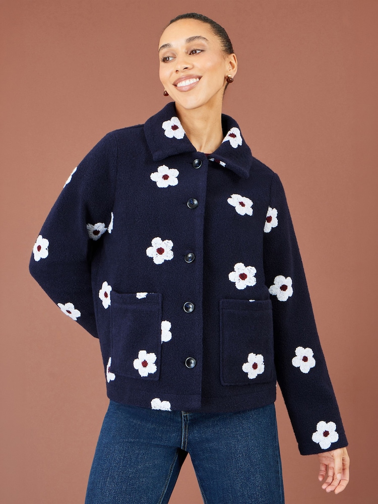 Blå - Yumi Brodert Daisy Fleecejakke - Bilde 1 av 5