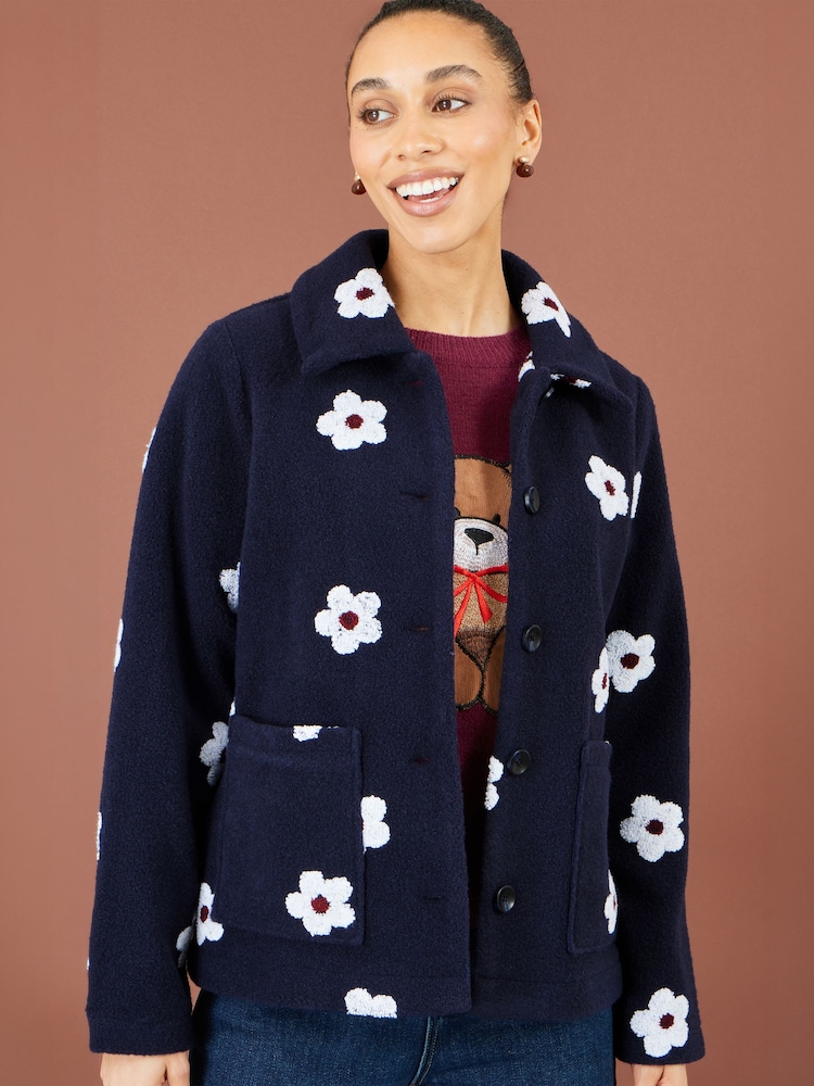 Blå - Yumi Brodert Daisy Fleecejakke - Bilde 2 av 5