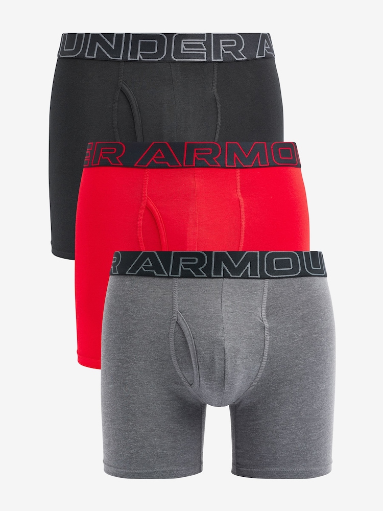 Under Armour Red/Grey 100% Cotton Performance Boxers 3 Pack - Image 1 of 6