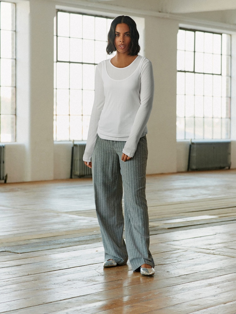 Grey Rochelle Humes Striped Wide Leg Trousers - Image 1 of 6