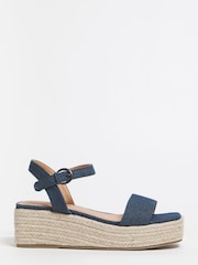 Simply Be Extra Wide Fit Denim Blue Daria Square Toe Espadrille Flatform Sandals - Image 1 of 3