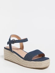 Simply Be Extra Wide Fit Denim Blue Daria Square Toe Espadrille Flatform Sandals - Image 2 of 3