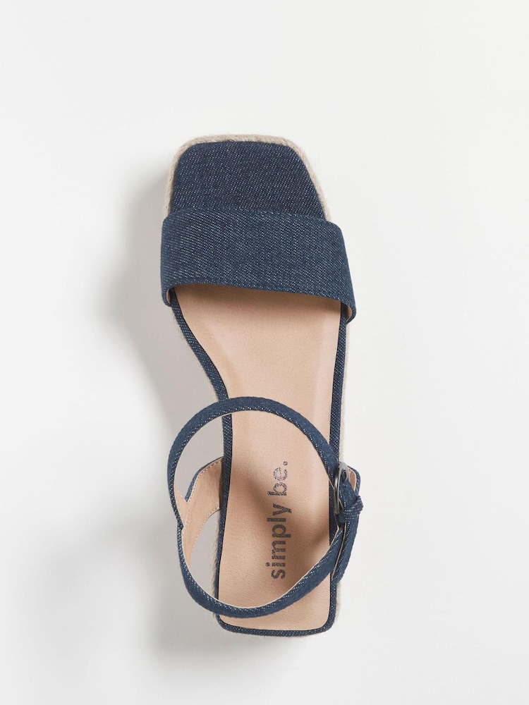 Simply Be Extra Wide Fit Denim Blue Daria Square Toe Espadrille Flatform Sandals - Image 3 of 3