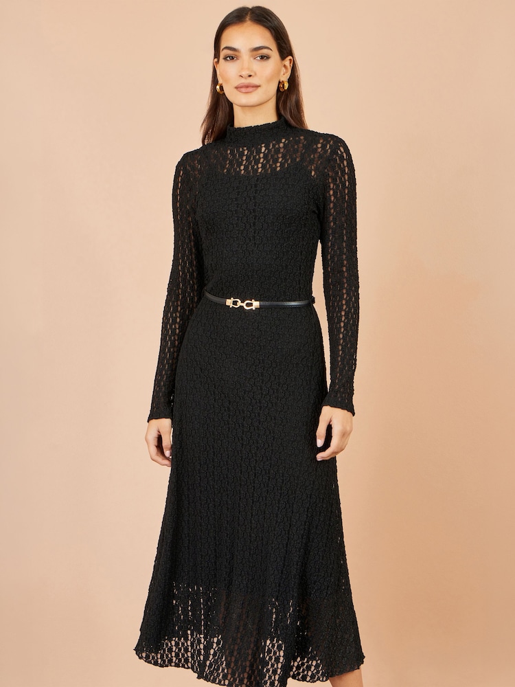 Yumi Black High Neck Lace Midi Dress - Image 2 of 5