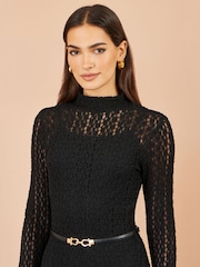 Yumi Black High Neck Lace Midi Dress - Image 4 of 5