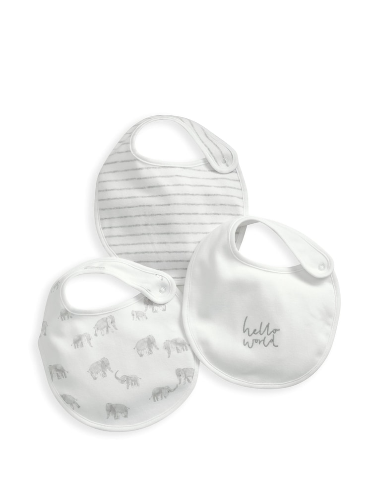 Weiß - Mamas & Papas Lätzchen mit Elefant 100 % Baumwolle, 3er-Pack - Bild 1 von 4 Weiß - Mamas & Papas Lätzchen mit Elefant 100 % Baumwolle, 3er-Pack - Bild 1 von 4