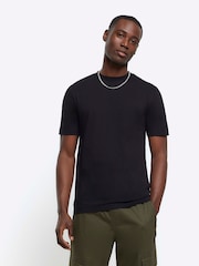 River Island Black Slim Fit 100% Cotton T-Shirt - Image 1 of 6