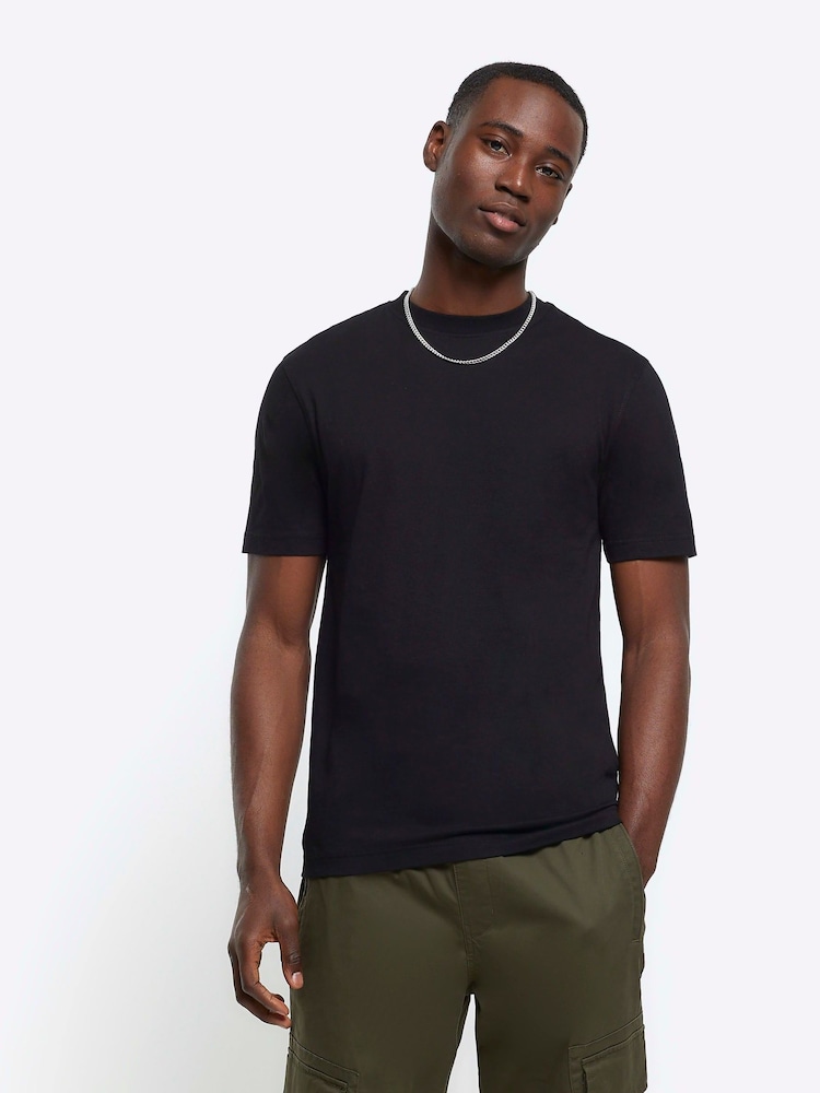 River Island Black Slim Fit 100% Cotton T-Shirt - Image 1 of 6