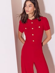 Lipsy Red Military Buttoned Jumpsuit - Image 3 of 5