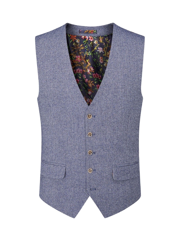 Skopes Blue Jude Tweed Tailored Fit Suit Waistcoat - Image 3 of 4