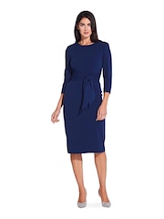 Adrianna Papell Blue Knit Crepe Tie Waist Sheath Dress - Image 1 of 5