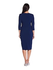 Adrianna Papell Blue Knit Crepe Tie Waist Sheath Dress - Image 2 of 5