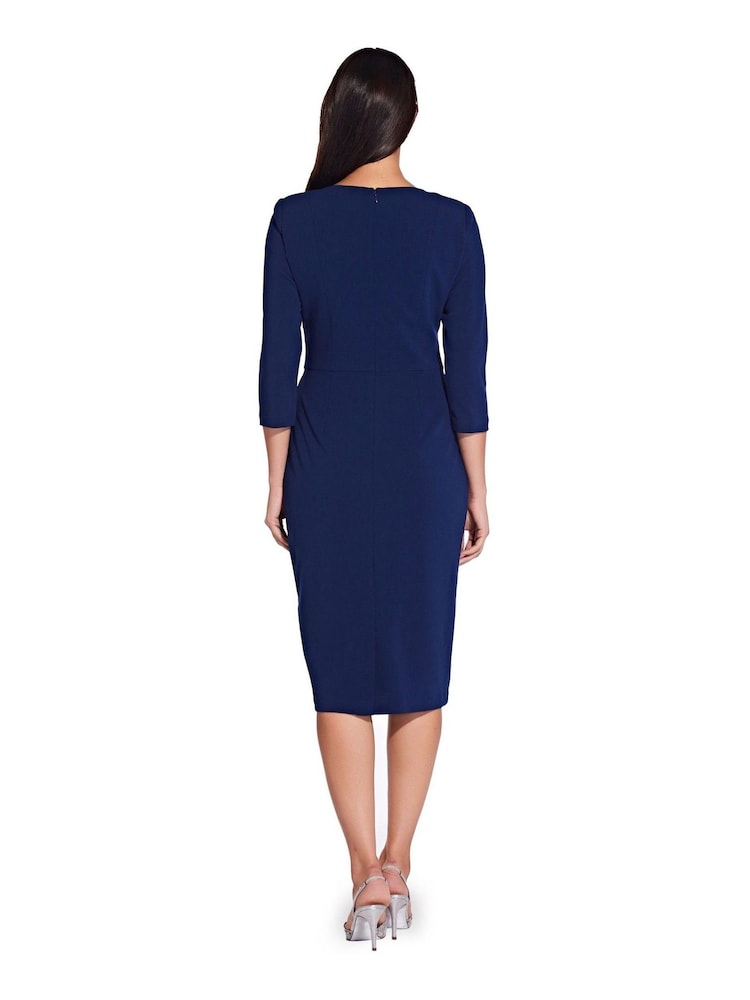 Adrianna Papell Blue Knit Crepe Tie Waist Sheath Dress - Image 2 of 5