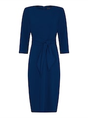 Adrianna Papell Blue Knit Crepe Tie Waist Sheath Dress - Image 5 of 5