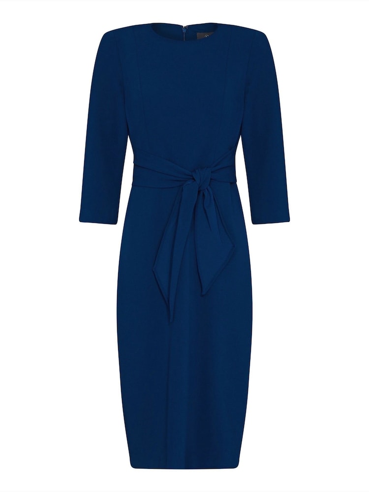 Adrianna Papell Blue Knit Crepe Tie Waist Sheath Dress - Image 5 of 5