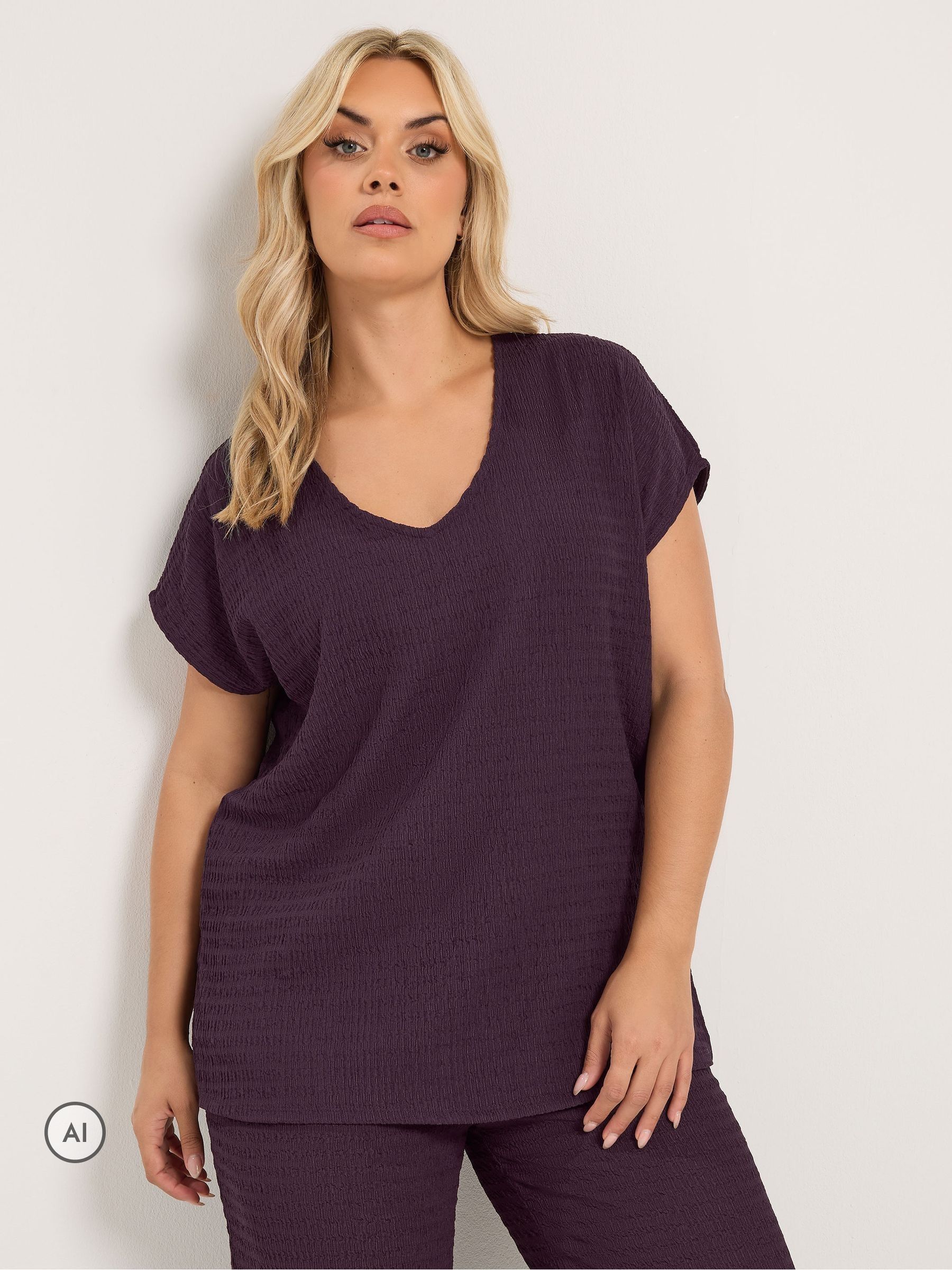 Yours Curve Women's Purple Textured Grown On T-Shirt