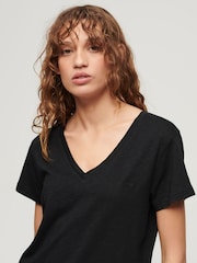 Superdry Black Slub Embroidered Relaxed V-Neck T-Shirt - Image 11 of 15