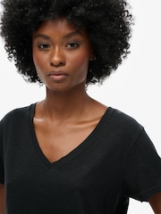Superdry Black Slub Embroidered Relaxed V-Neck T-Shirt - Image 12 of 15