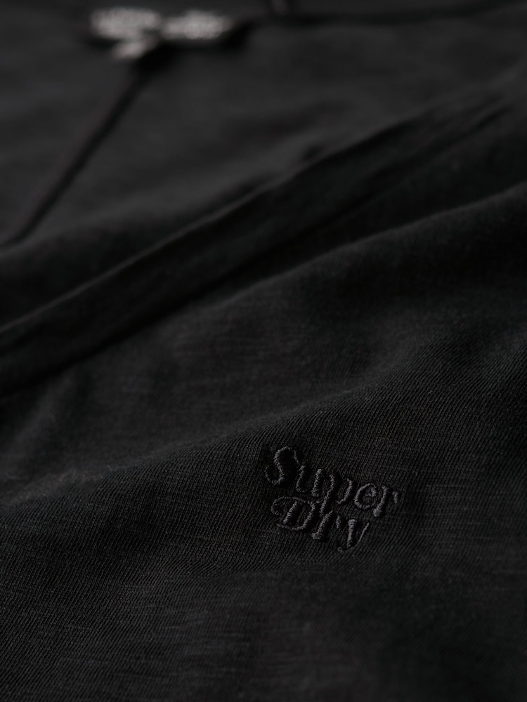 Superdry Black Slub Embroidered Relaxed V-Neck T-Shirt - Image 14 of 15