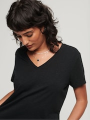 Superdry Black Slub Embroidered Relaxed V-Neck T-Shirt - Image 2 of 15