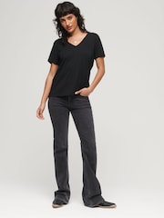 Superdry Black Slub Embroidered Relaxed V-Neck T-Shirt - Image 3 of 15