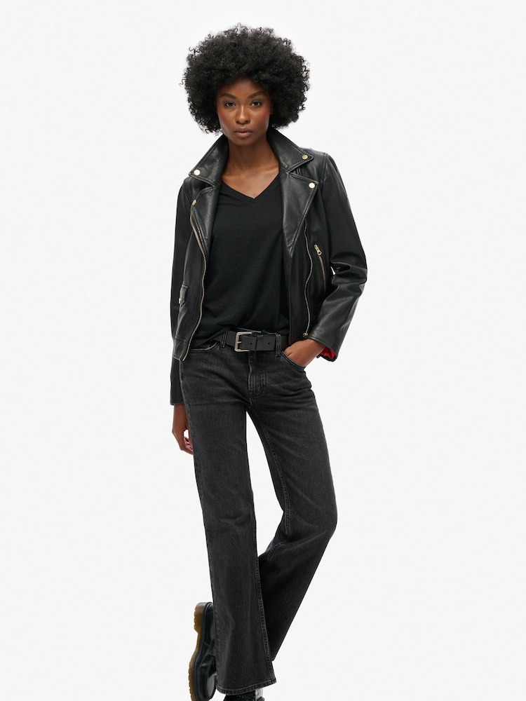 Superdry Black Slub Embroidered Relaxed V-Neck T-Shirt - Image 4 of 15
