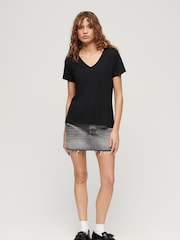 Superdry Black Slub Embroidered Relaxed V-Neck T-Shirt - Image 6 of 15