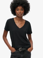 Superdry Black Slub Embroidered Relaxed V-Neck T-Shirt - Image 9 of 15