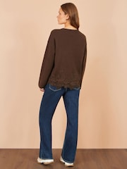 Yumi Brown Relaxed Jumper With Lace Trim - Image 5 of 5