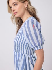 SCAMP & DUDE Blue Stripe Shirred Zip Front Midi Dress - Image 5 of 5
