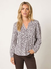 M&Co Purple Petite Ditsy Half Placket Top - Image 1 of 6