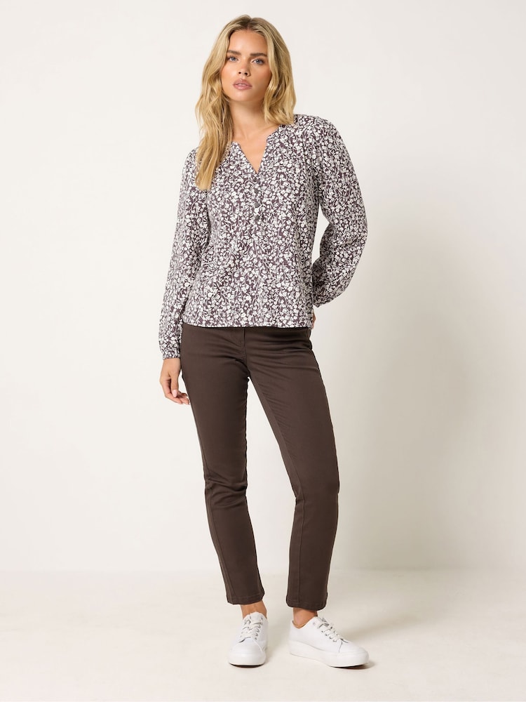 M&Co Purple Petite Ditsy Half Placket Top - Image 2 of 6 M&Co Purple Petite Ditsy Half Placket Top - Image 2 of 6
