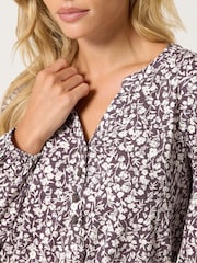 M&Co Purple Petite Ditsy Half Placket Top - Image 4 of 6