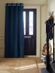 Navy Blue Matte Velvet Door Eyelet Curtains - Image 1 of 6