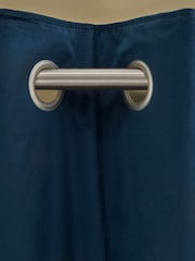 Navy Blue Matte Velvet Door Eyelet Curtains - Image 4 of 6