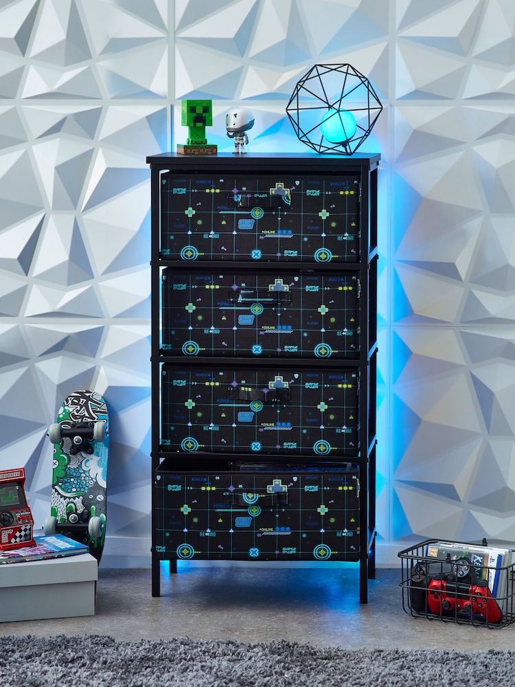 Black Gaming Kids Printed Fabric Chest of Drawers - Image 1 of 9