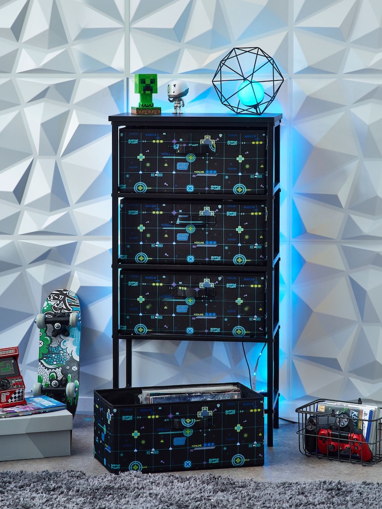Black Gaming Kids Printed Fabric Chest of Drawers - Image 2 of 9