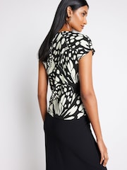 Mono Abstract Butterfly Short Sleeve Ruched Front Textured T-Shirt - Image 3 of 6